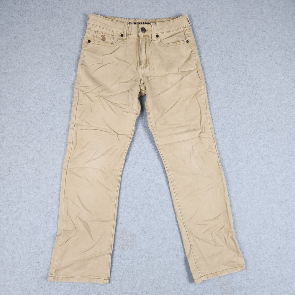 U.S. Polo Assn Twill Pants Boys 12 Khaki Cotton Stretch High Waist Straight Leg